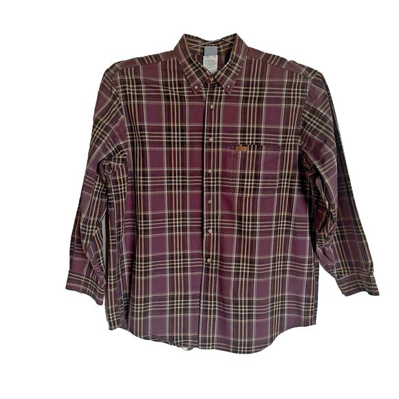Carhartt Shirt Men XL Plaid Purple/Brown Long Sleeve Heavy cotton button down US - Picture 1 of 12